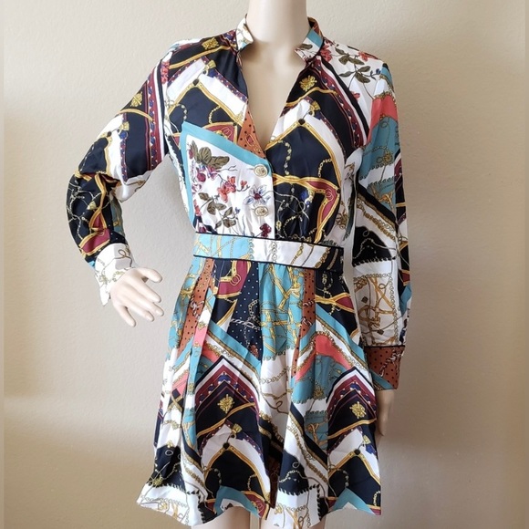 🧁ZARA floral Baroque chain patch work pleated dress- SZ: XS. NWOT - Picture 3 of 15